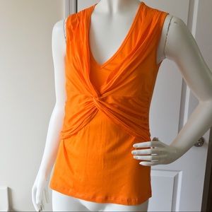Trina Turk Orange V-Neck Gathered Top S 4 6